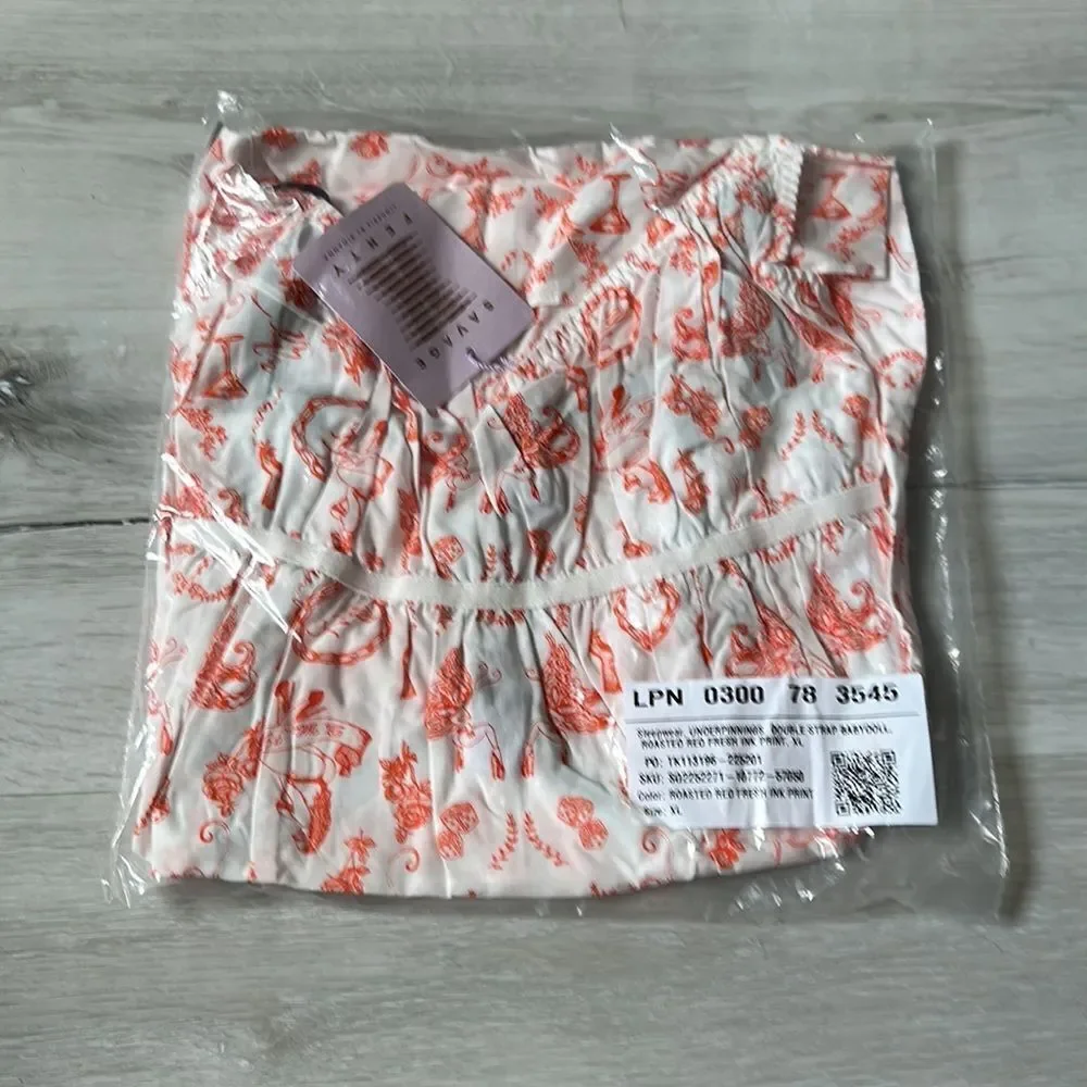 Savage X Fenty Roasted Red Fresh Ink Underpinnings Dbl Strap Babydoll SlipXL NWT